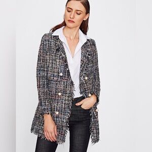 Zara Elegant Tweed Blazer with Pearl Accents
